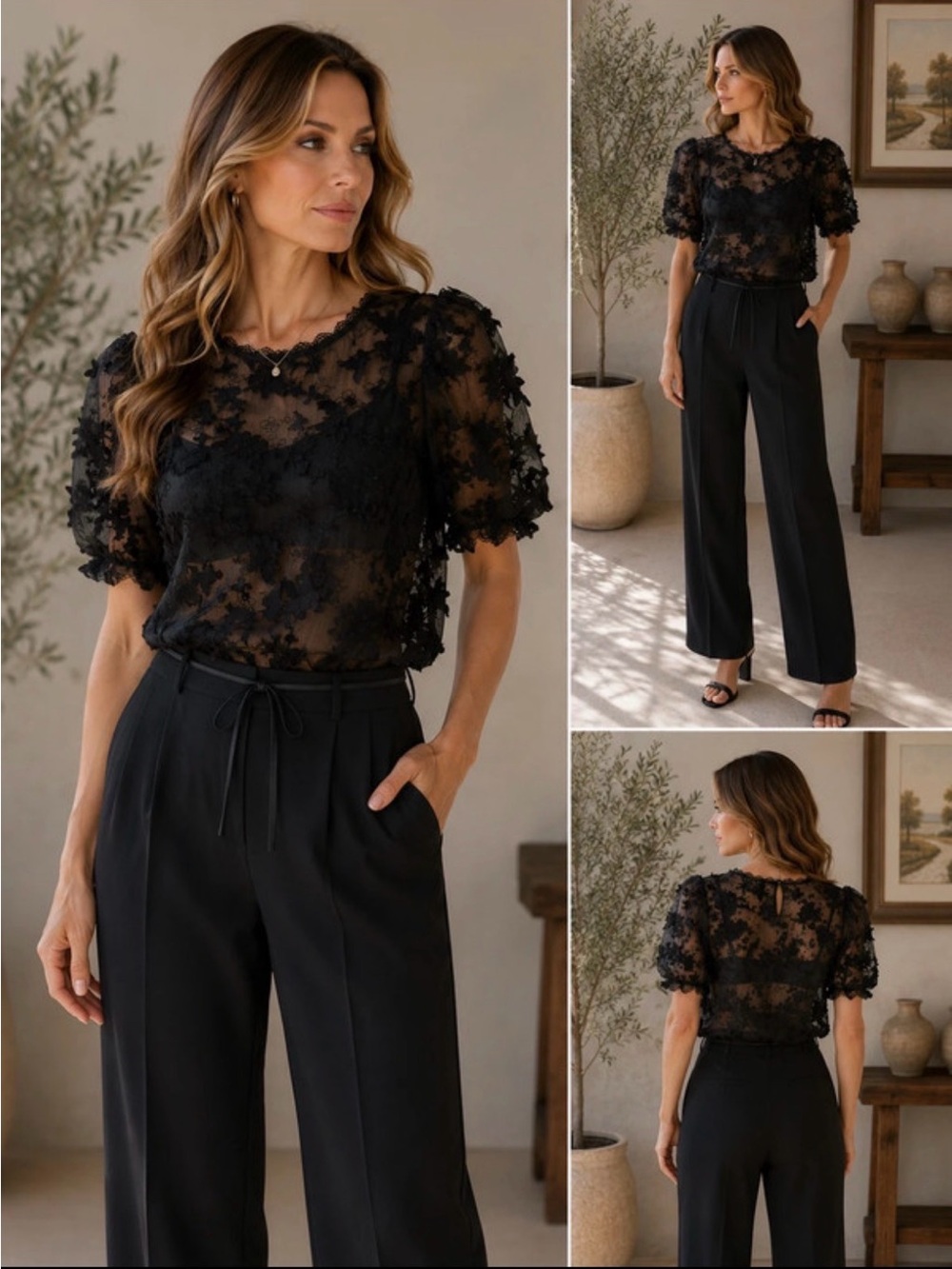 Dressy chic Essentials Black Wide-Leg Drawstring Pants